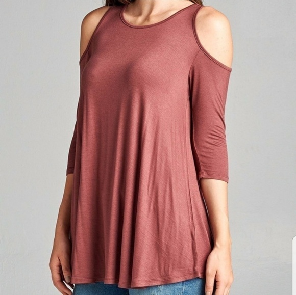Pink Cold Shoulder Swing Top - Picture 2 of 4
